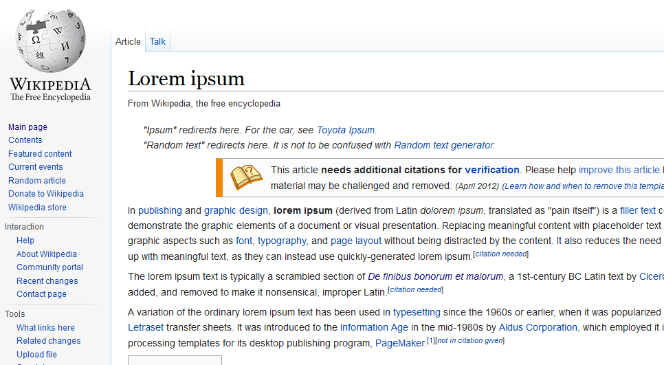 Wikipedia: Lorem ipsum